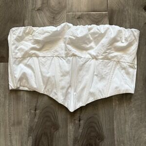 Princess Polly White Cotton Corset Bustier Top Strapless Boning Hook Eye US 6